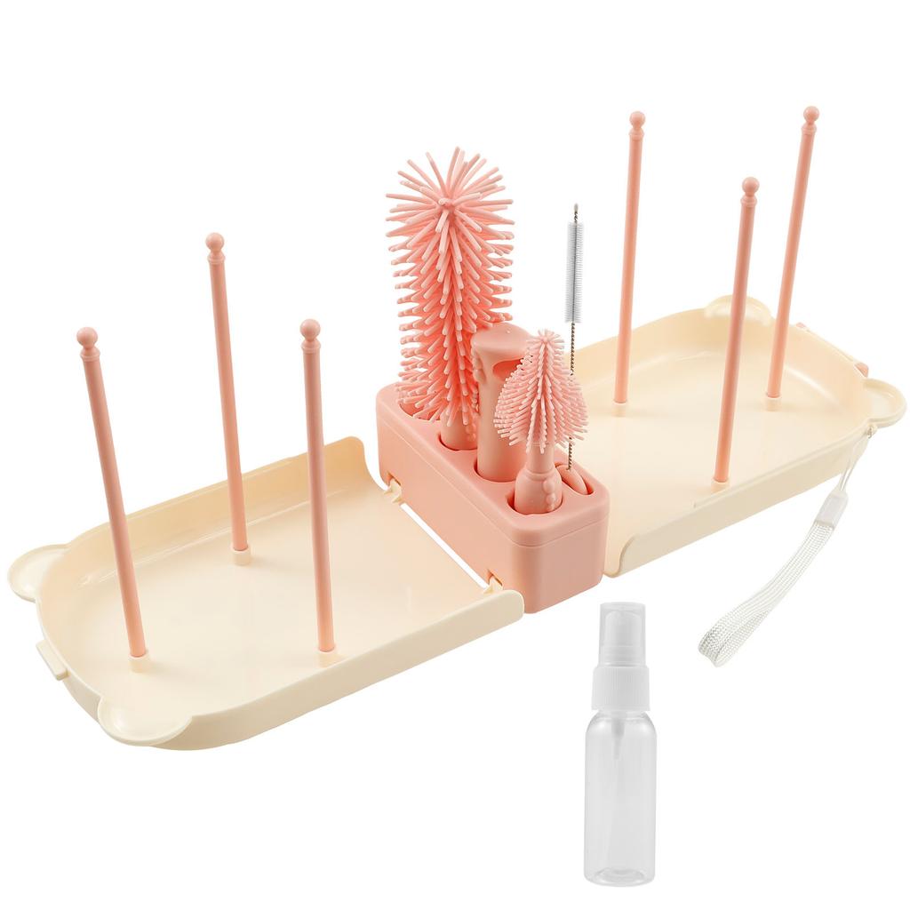 Bottle Brush Set Portable Baby Bottle Cleaner Kit with Silicone Nipple Brush Bottle Cleaning Tool Drying Rack for Home and Trave