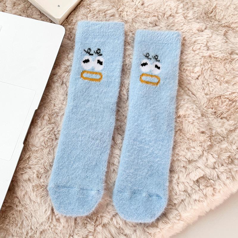 Nerzsocken, Damen Mid-Calf Socken, Herbst- und Winterwärme Verdickte Plüschsocken, Niedliche Cartoon Winterwärme Boden Lange Socken
