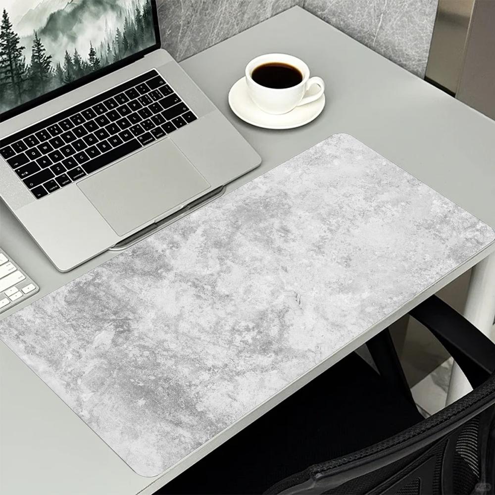 Minimalist Grey Marble Texture Large Extended Mouse Pad NonSlip Rubber With Stitched Edges For Gaming And Office Desk Setup