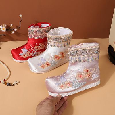 [Colorful Butterfly] 2025 Winter New Hanfu Boots Children's Velvet Boots Chinese Style Embroidered Shoes Ancient Snow Boots