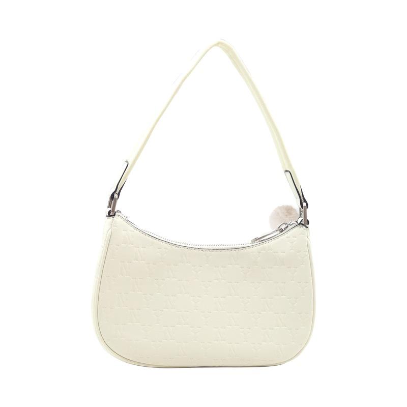 MLB [Customized bag] MONOGRAM series New York Yankees one-shoulder retro old flower all-over lettering metal logo artificial Cream white (package)