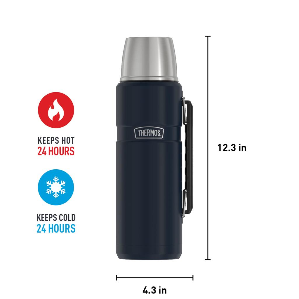 THERMOS Stainless King Vacuum Insulated Beverage 40 Midnight Blue Bottle, Oz,