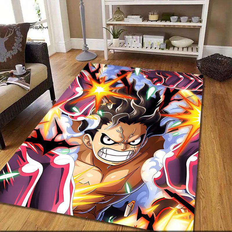 Monkey D Luffy Flannel Pattern Square Carpet,Area Rug,Carpet Rug for Living Room Bedroom Sofa Playroom Decor,Non-slip Floor Mat