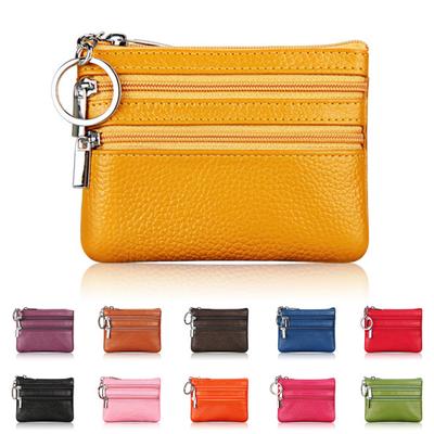 Porta-chaves Multi Slots Mulheres Carteira Cor Brilhante 3 Bolsos Com Zíper Bolsa De Moedas De Couro Falso Usando