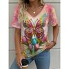 3D butterfly print short sleeved T-shirt loose casual shirt