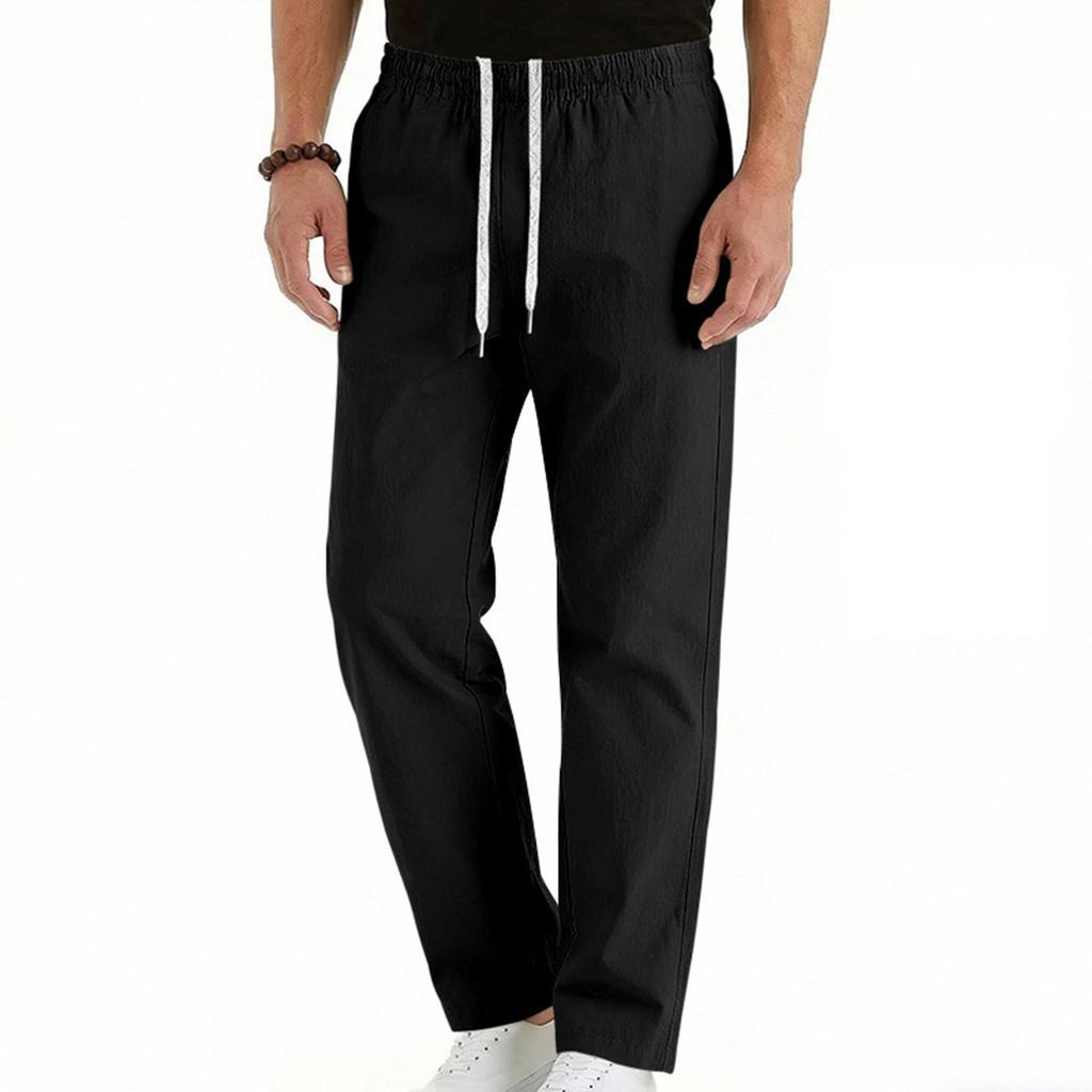 Men's Cotton-Linen Summer Straight-Leg -Color Casual Trousers
