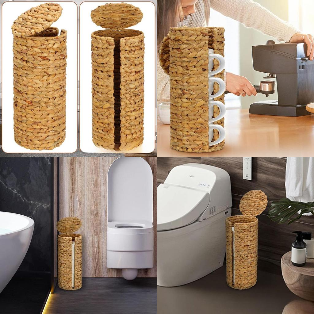 Cesta de Almacenamiento de Papel Higiénico Tejida con Tapa para Organización del Baño