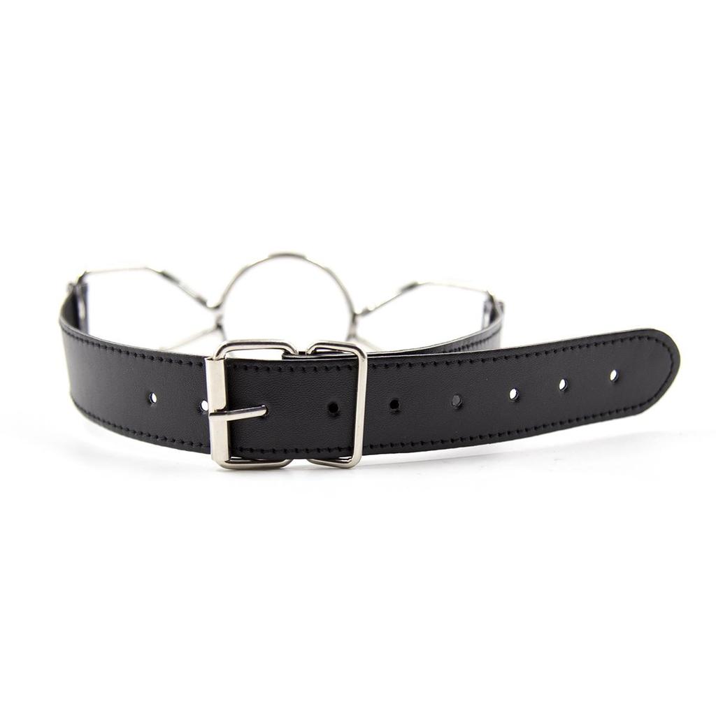 VaHppy Knebel Edelstahl Ring Schmetterlingsform S/M/L PU Länge verstellbar SM Paarspiele Alternative aufregende Zwangsöffnung
