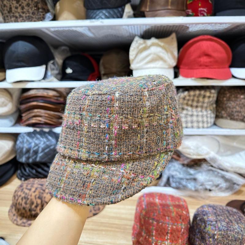 tweed equestrian hat women's autumn and winter warm cap contrasting color striped newsboy hat knight hat
