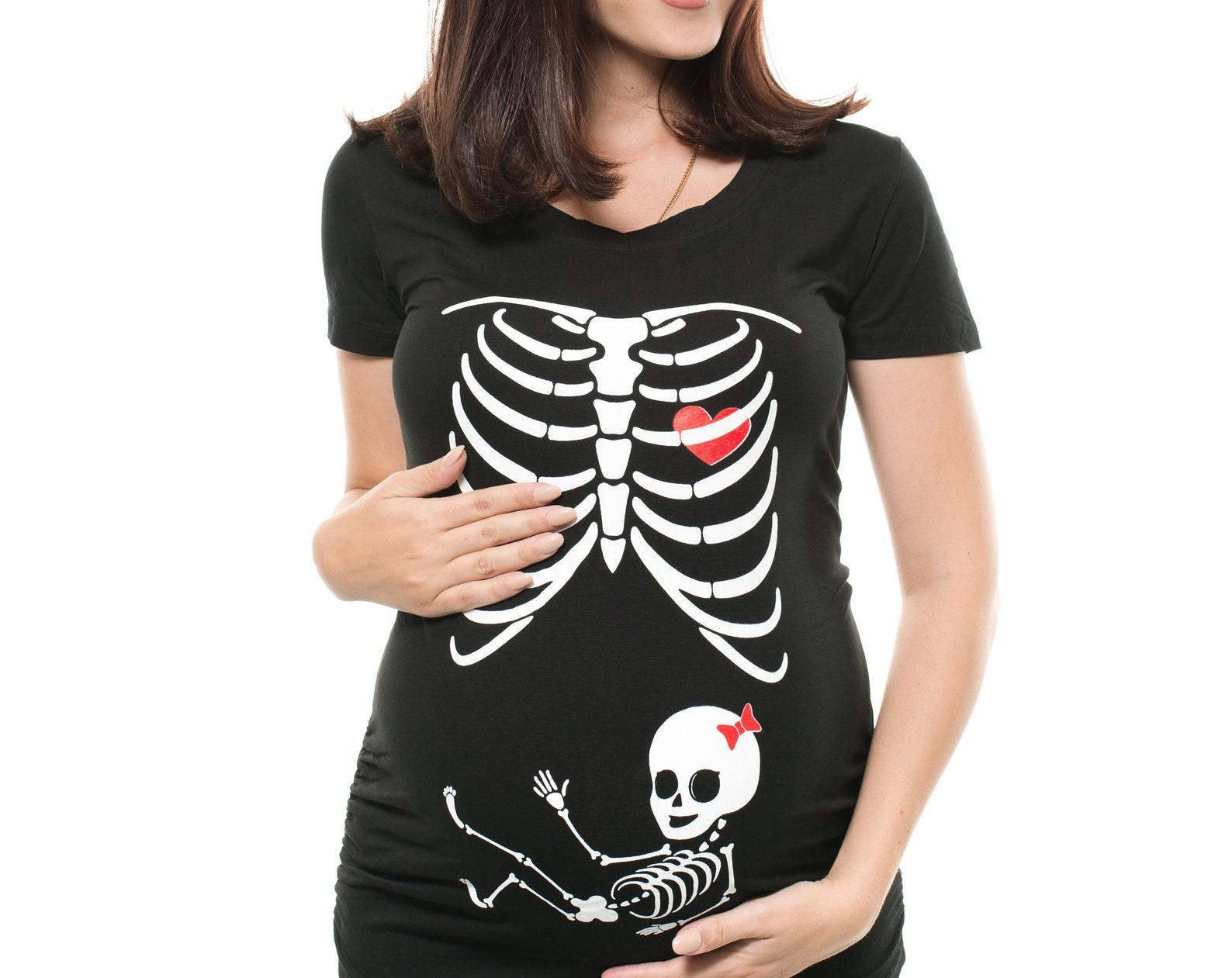 Skeleton Baby Girl Maternity T-Shirt: Halloween Pregnancy Costume 4XL