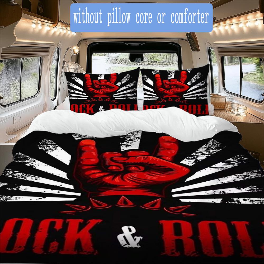 Retro rock & roll Pattern Bedding,Quilt Set Quilt Cover Pillowcase Home Birthday Gift (1*duvet cover+2*pillowcase,without core)ZSJT0917206