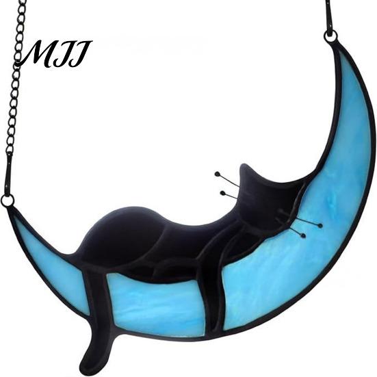 Cat Wall Art Acrylic Hanging Pendant with Chain, Animal Ornament for Window Light Translucent Decor, Cute Lover Gift Home Room Decoration Decor