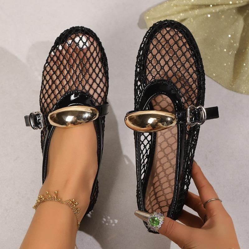 Fashion New Style Luxury Flat Fashion Sandals New Summer Round Head Breathable Non-slip Line Button Mary Jane Fishnet Shoes Ladies Shoes