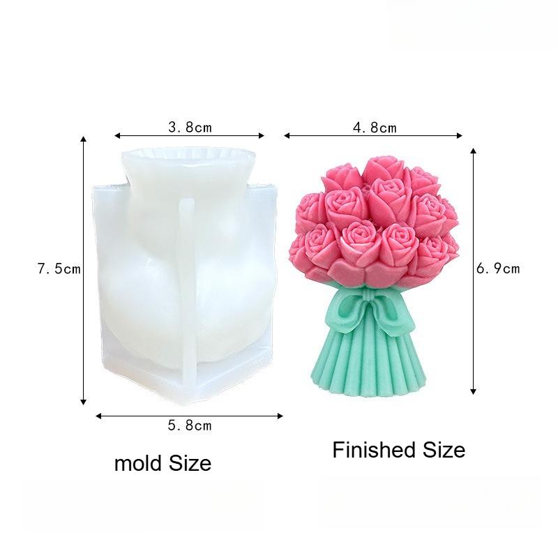 1pc Valentine's Day Roses Love Bows Flower Bouquets Aromatherapy Candles Silicone Molds That Are Easy To Clean and Demold