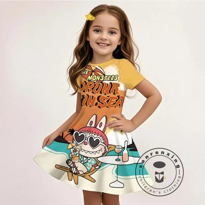 L-LABUBU-A 3D-Druck Kleid Mädchen Sommer Cartoon Niedlich Lässig Party Outfit 2024 Weiches Material Erschwinglich Heißer Verkauf