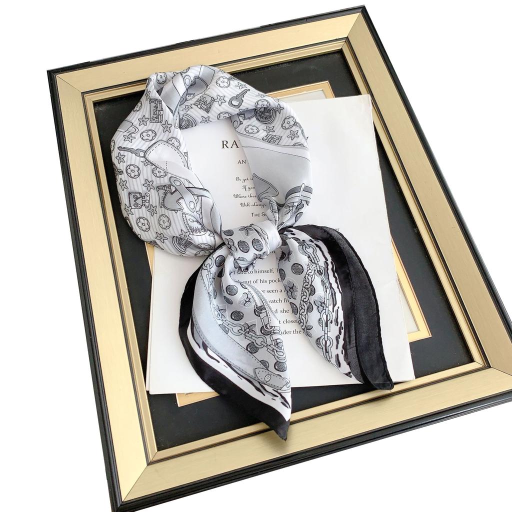 New simulated silk small square scarf summer fashion versatile sunshade headscarf decorative chain printed silk scarf