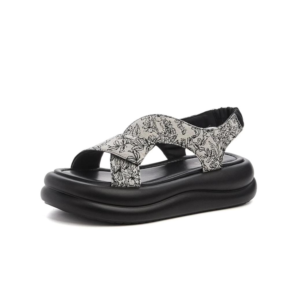 Sandals Women's Summer Wear New Cross-embroidered with Skirt Cool Slippers Platform Beach Shoes