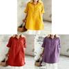 Vestido Casual de Algodón y Lino con Cuello Polo para Verano 2026 Estilo Holgado para Mujer