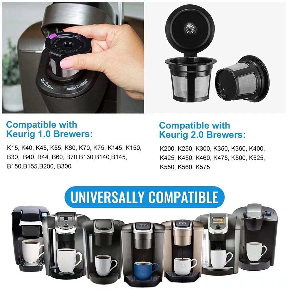 Opakovaně použitelný Univerzální Opakovaně použitelný Kávový Nerezový pro Kávovary Keurig K-Cup 6-balení, Kompatibilní, Filtry, Potravinářská Ocel/Síťka, Ekologický, 1.0/2.0
