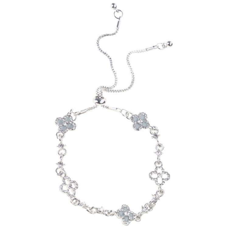 

Стильний браслет із квітковим тисненням, регульований, із цирконами. Зручний у носінні. Сплав. Із надійною ковзною застібкою. 1