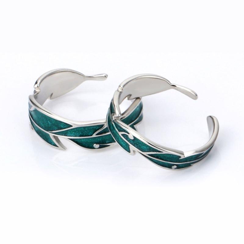 2x Sweet Simple Irregular Green Leaves Couple Ring For Women Lover Silver Open Resizable Ring Romantic Wedding Jewelry