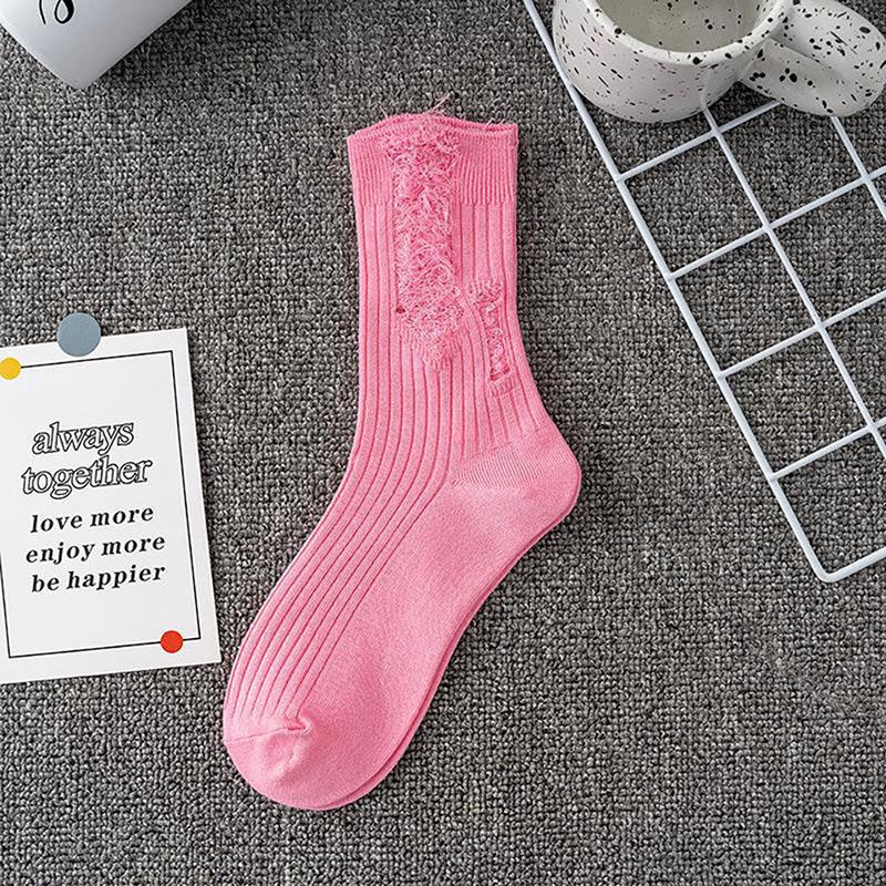 Broken Hole Harajuku Socks Women Hip-Hop Skateboard Beggar Cotton Socks Medium Tube Knitted Street Stocking Trendy Ripped Sox