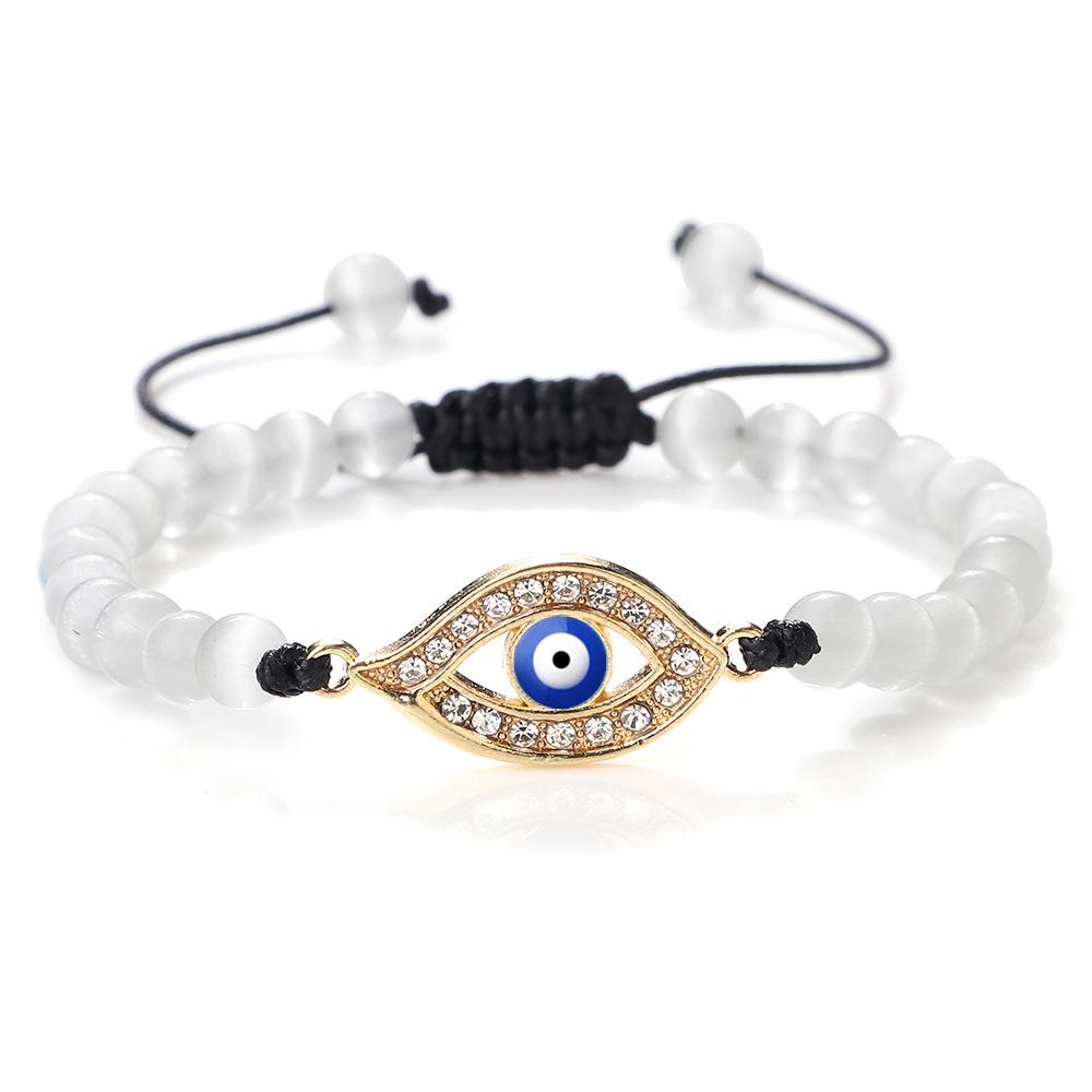 Devil's Eye Round Bead Bracelet with Plated Alloy Woven Cord