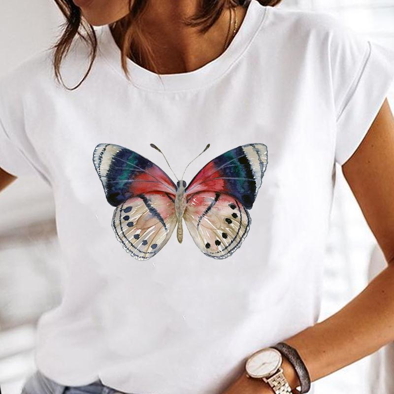 90s Cute Women Short Sleeve Flower Watercolor Trend Print Tee Top Summer Fashion T-shirt Clothing Casual Lady Female Graphic T-shirt