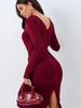 European & American Women's V-Neck Slim Fit Long Sleeve Midi Dress