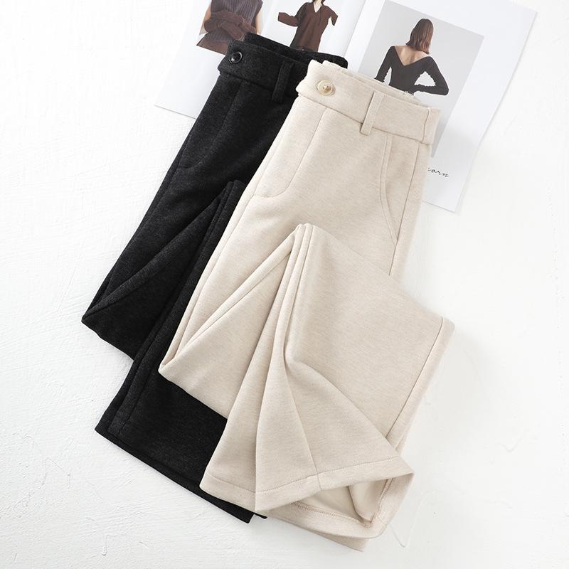 Women's Apricot Wool Wide-Leg & Narrow Straight-Leg Draping Casual Pants - New Autumn/Winter 2024 Collection