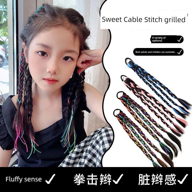 Kids Wig Braid Hair Ring Sweet Cool Boxing Braid Colorful Ropes Girl High Ponytail Twist Braid Rubber Band Headband Hair Accessories