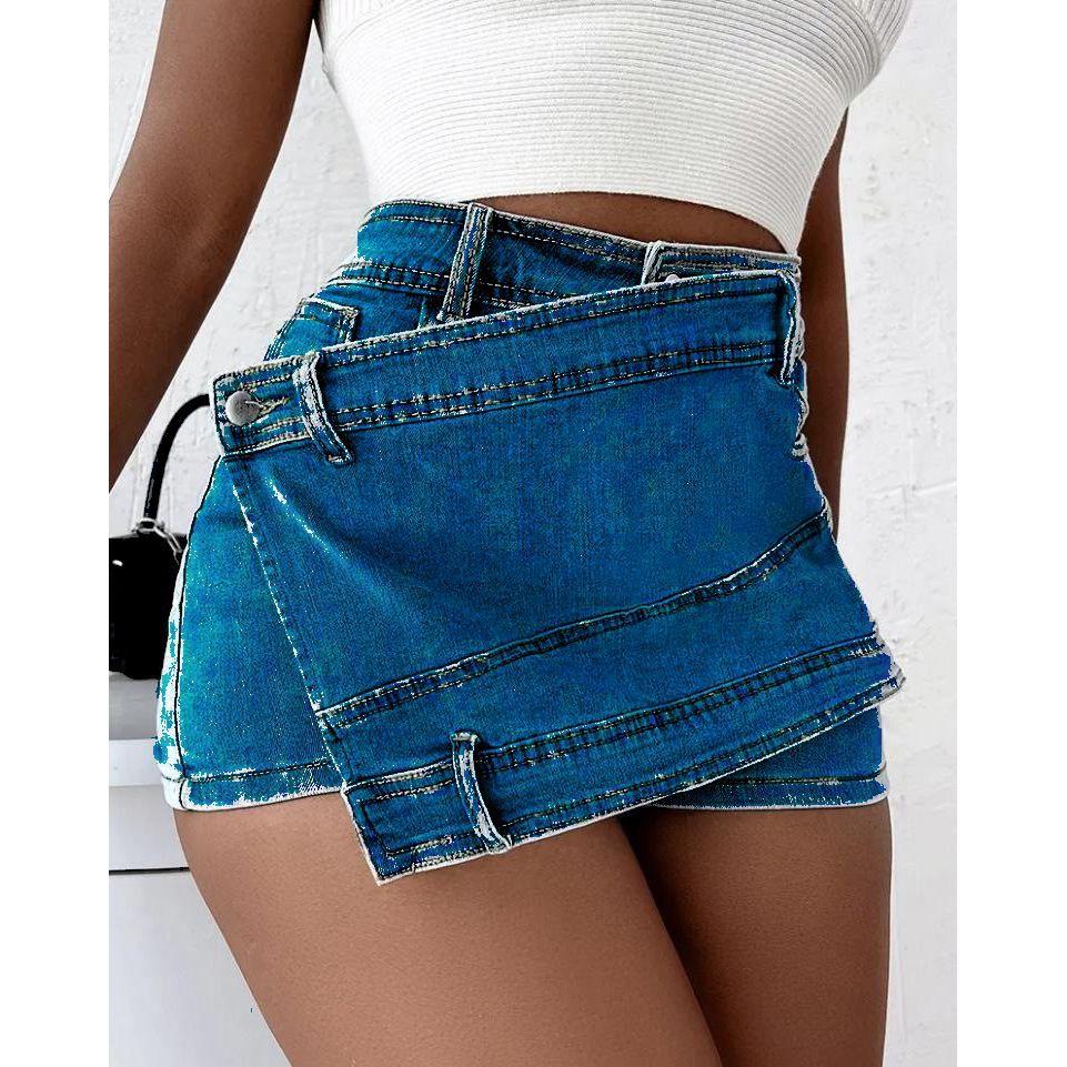 2024 Design Irregular Denim Skort S-5XL Plus Size Dámské Oblečení Letní Vysoký pas Džínovina Plus Size Džínovina