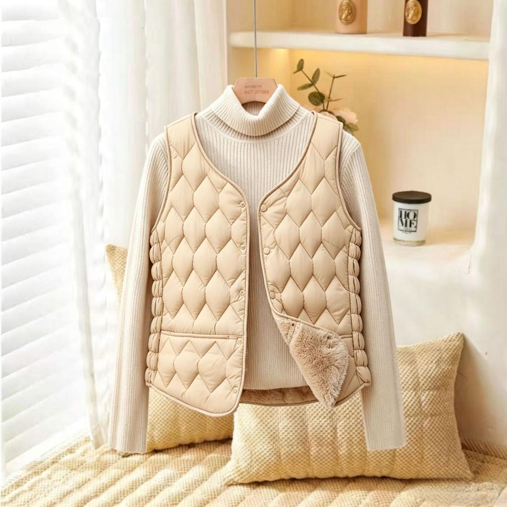 Autumn and winter new down cotton vest women's velvet warm inner vest short slim V-neck sleeveless vest liner