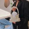 Exquisite foreign style handmade imitation pearl weave beaded women's small square bag new cute one-shoulder crossbody bag