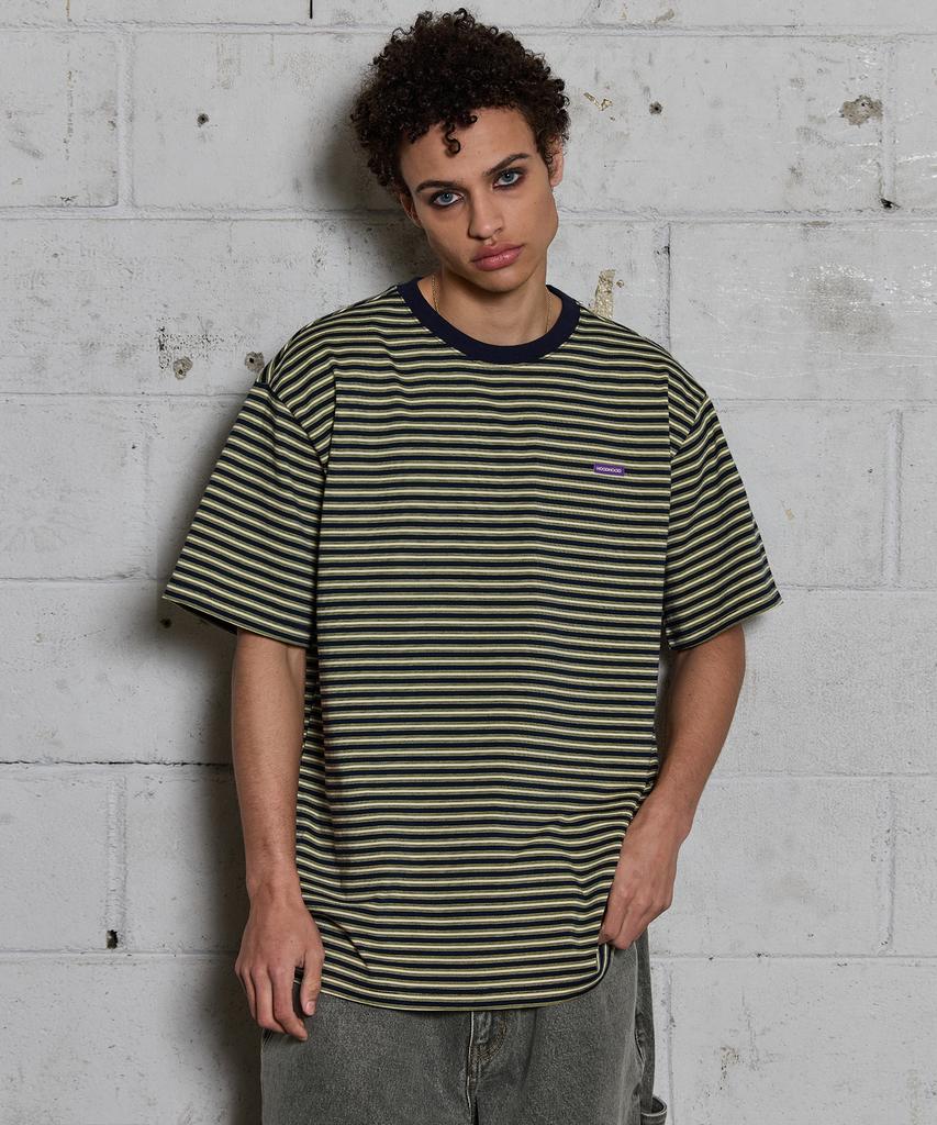 HOODHOOD Logo Stripe Short Sleeve T-Shirt Navy