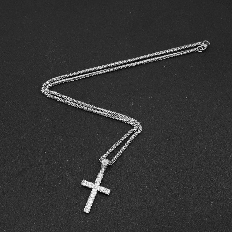 Men's Modern Stainless Steel Twisted Chain with Copper Diamond Cross Pendant Necklace - Hip Hop Cold Style Accessory