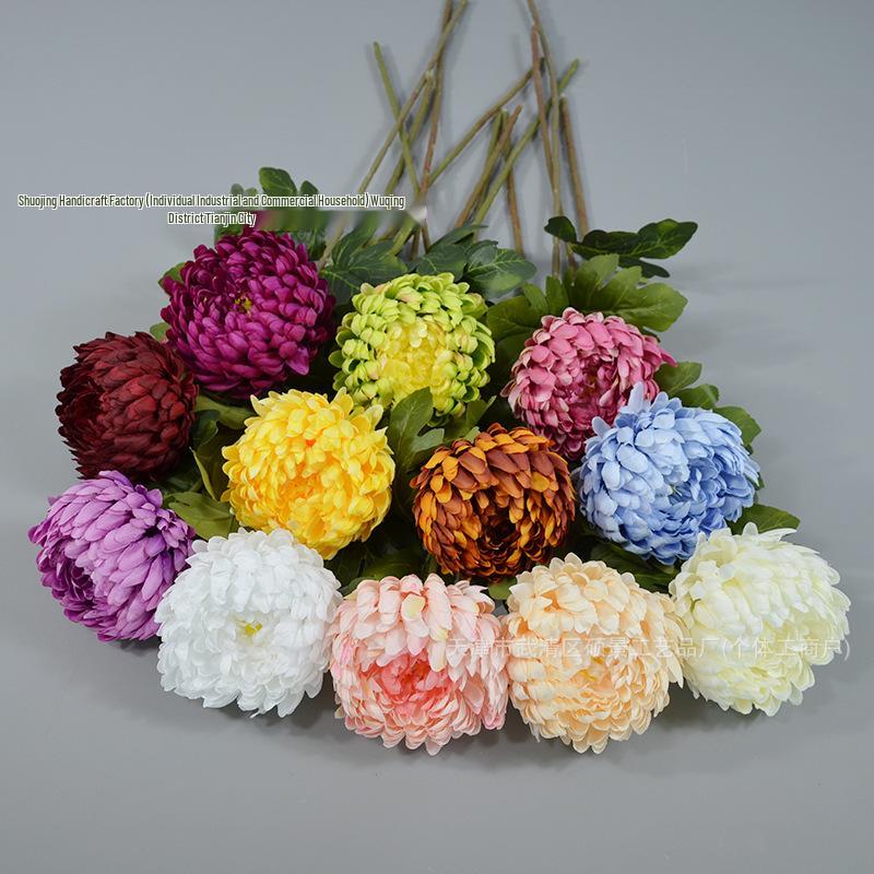 Elegant Chrysanthemum Single Stem: Multi-Layered Artificial Floral Art for Hotel Entrances & Photography Décor.