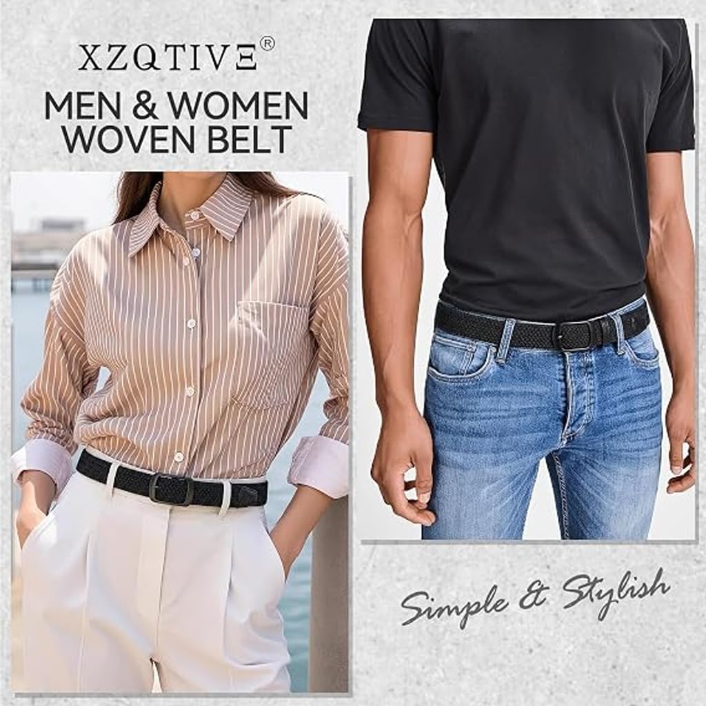 [QIKEJI] Men's Elastic Belt, Canvas, No Holes, One Size Fits All, Stretchable, Casual, Black