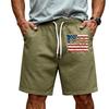 Men Drawstring Waist Casual Shorts with Flag Print Relaxed Fit Lightweight Soft Fabric Elastic Waistband for Daily Wear