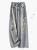 Women's High-Waist Embroidered Straight-Leg Jeans - Floral Ethnic Style for Spring & Autumn