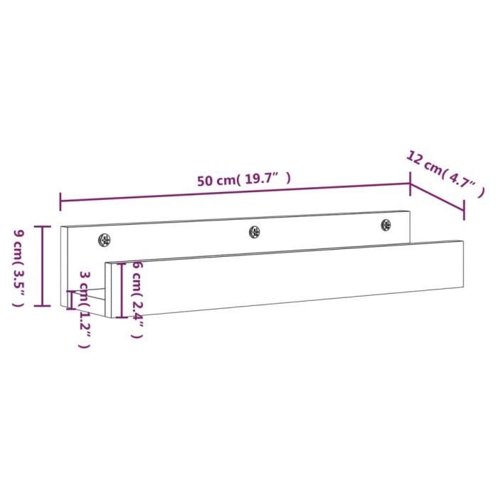 823586 vidaXL Étagères murales 2 pcs Gris 50x12x9 cm Bois de pin massif