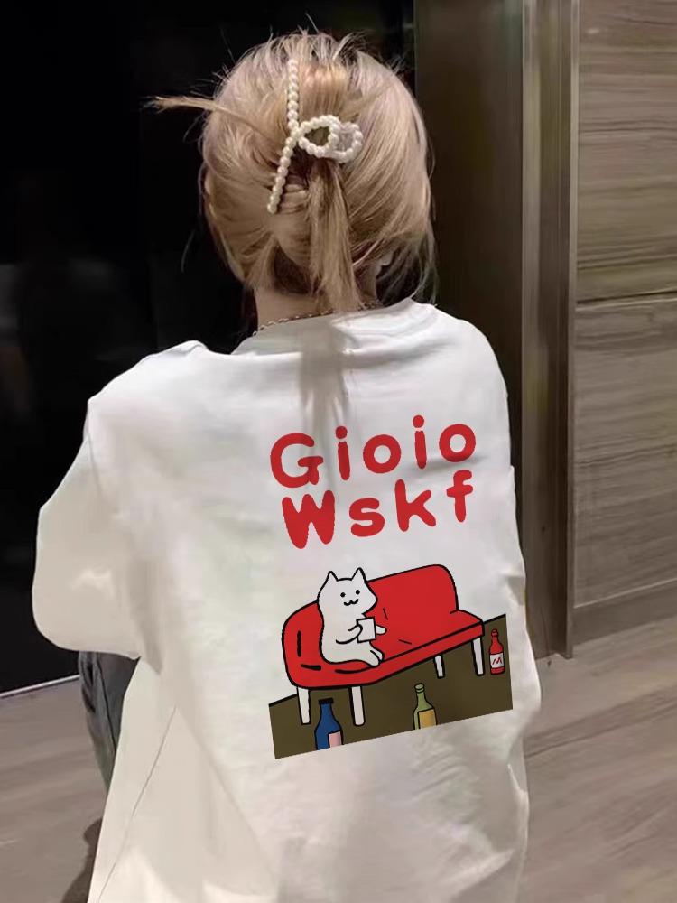 

Женская футболка из чистого хлопка белого цвета с коротким рукавом, американский стиль 2025, прямой плечевой шов, свободный крой, летний дизайн. XL белый