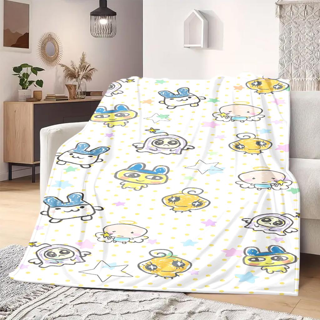Tamagotchi Anime Print Blanket Warm Comfortable Flannel Blanket Suitable for Bedrooms, Sofas, Beds, Chairs, Picnics, Travel