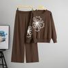 Autumn and Winter Chic Flower Design Round Neck Long Sleeve Hot Diamond Pullover Sweater Wide Leg Pants Two-piece Set