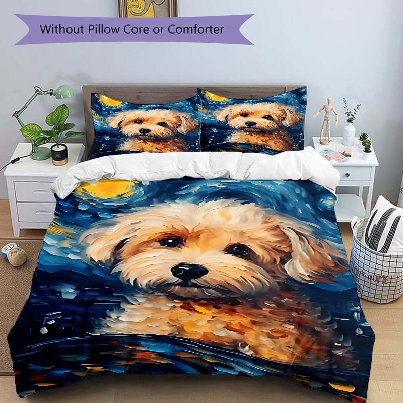 

3pcs Cute Dog Printed Duvet Cover Set (1 * Cover+2 * Pillowcase, Without Core), Suitable for Home Bedroom, Guest Room, Dormitory Decoration Items 135x200cm