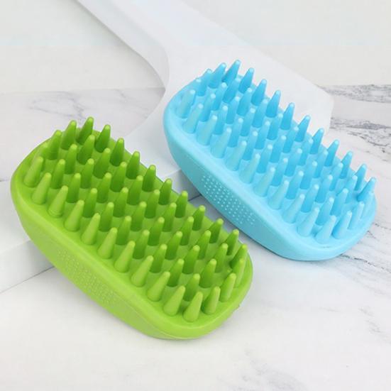 Rubber Pet Grooming Brush, Rounded Soft Bristles, Pet Bath Scrubber Massage Brush, Gentle Shedding Brush for Short Haired Cats Dogs