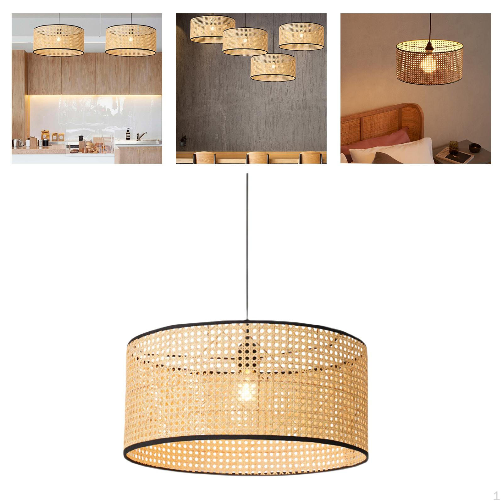 Bamboo Fabric Round Pendant Ceiling Light Chandelier Small 35x17cm