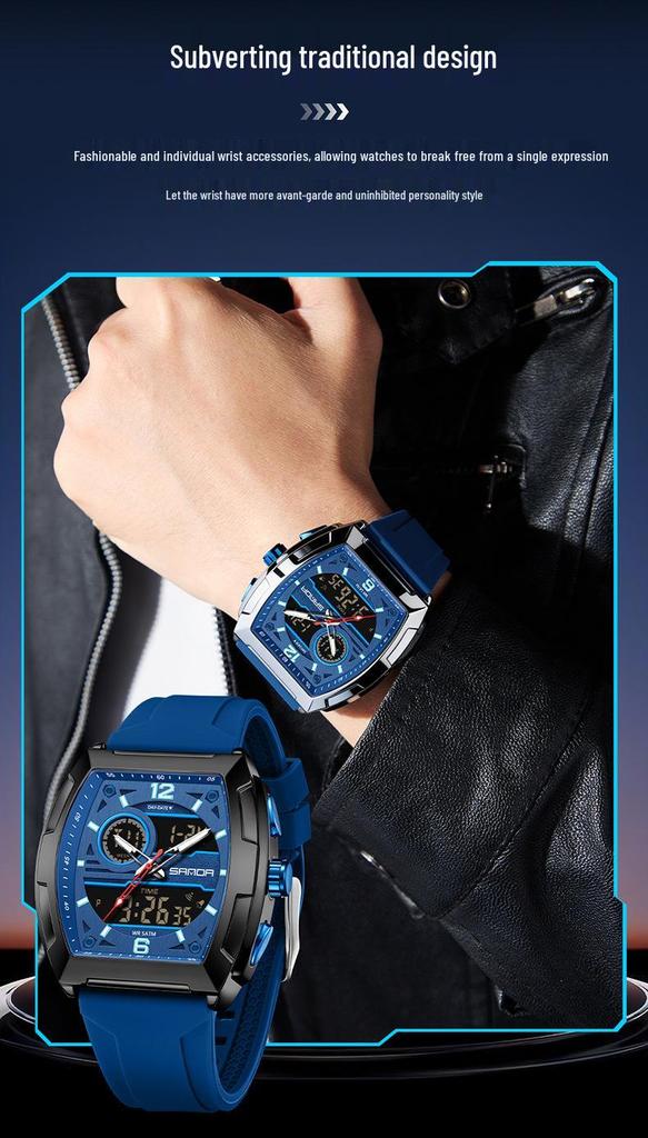 SANDA Men's Multifunctional Sports Watch - Dual Display, Waterproof, Casual & Versatile.