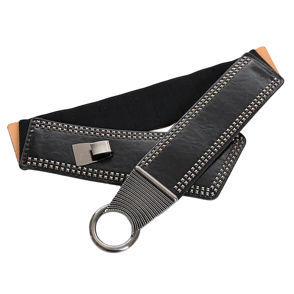 Women Girls Fashion Elegant Elastic Stretch Widen Band Rivet Oblique Lap Waist Belt Corset