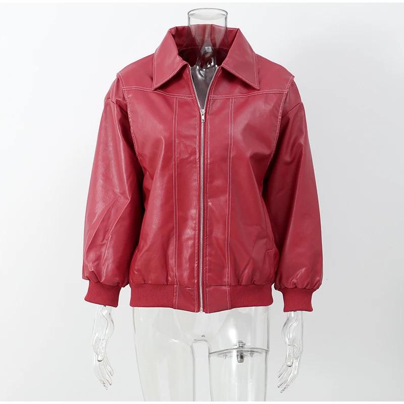 Retro Spliced Leather Zipper Jacket - Fall/Winter 2024, Long-Sleeve Lapel Coat